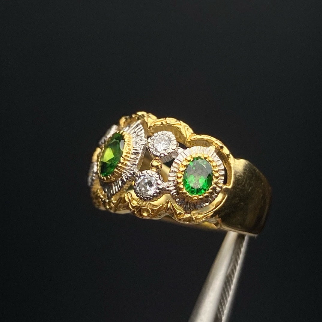 14k Gold 1.04 Ctw Vivid Green Natural Tsavorite & Diamond Ring - 5