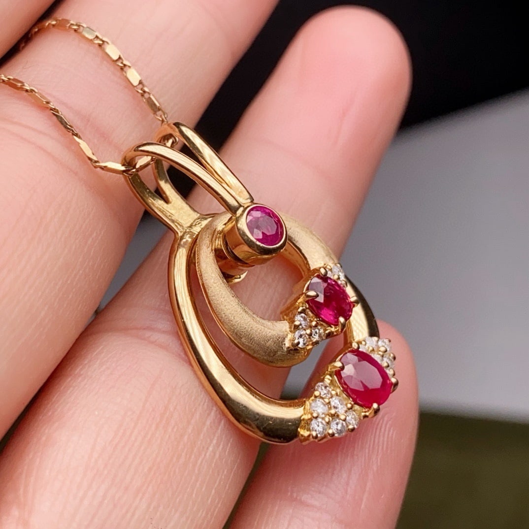 14k Gold 1.04 Ctw Natural Ruby & Diamond Pendant( Without Chain ) - 4