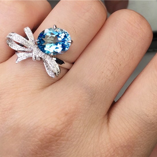 14k Gold 3.6 Ct Natural Aquamarine & Diamond Ring - 7