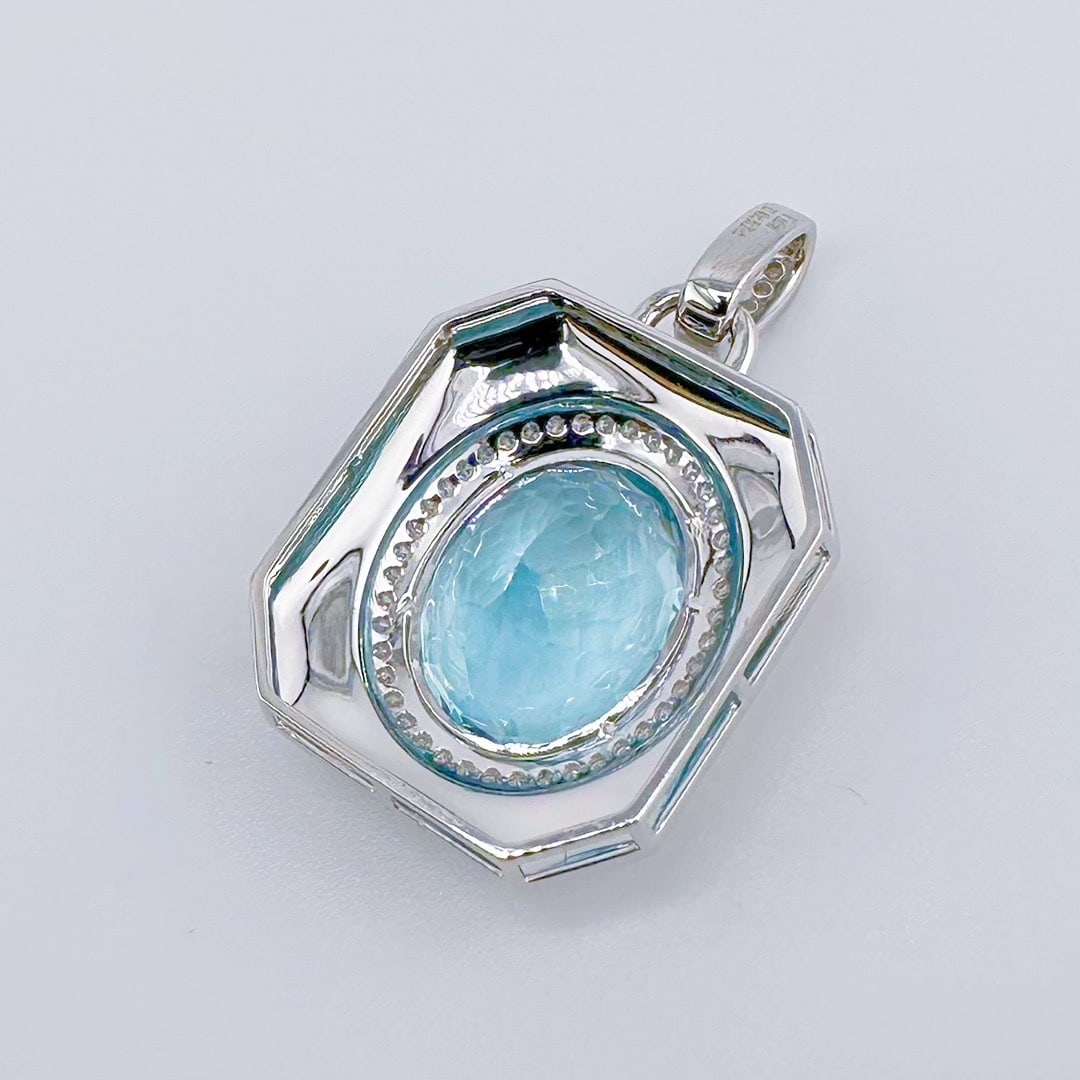 14k Gold 7.67 Ctw Natural Aquamarine & Diamond Pendant( Without Chain ) - 4