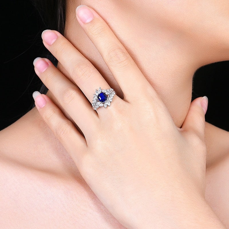 14k Gold 2.87 Ctw Natural Sapphire & Diamond Ring - 7