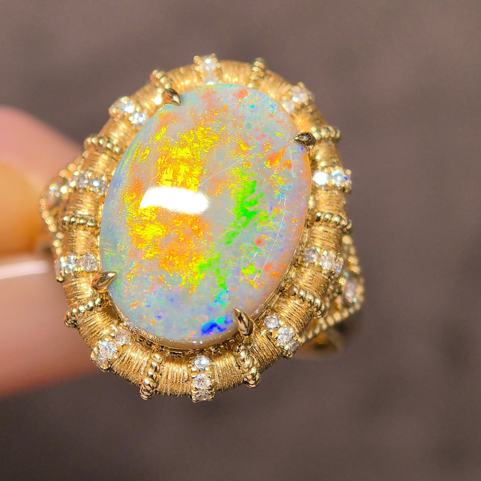 14k Gold 5.24 Ctw Natural Opal & Diamond Ring - 8