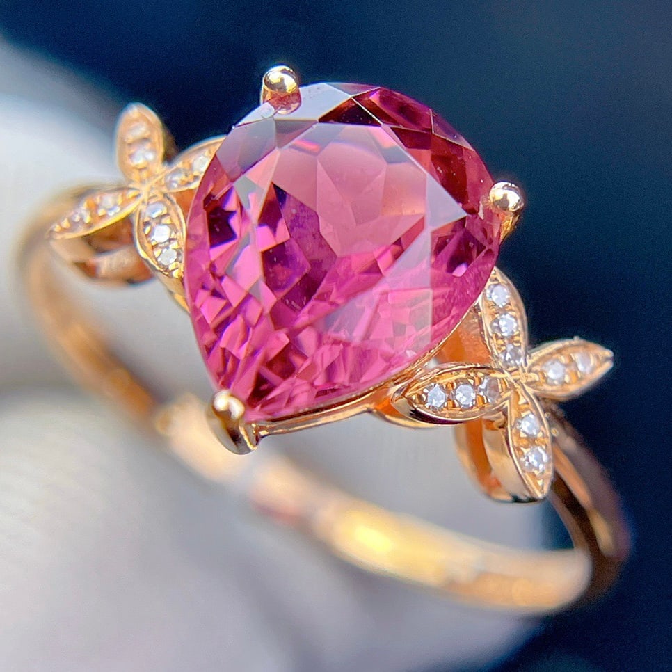 14k Gold 2.35 Ct Natural Tourmaline & Diamond Ring - 2