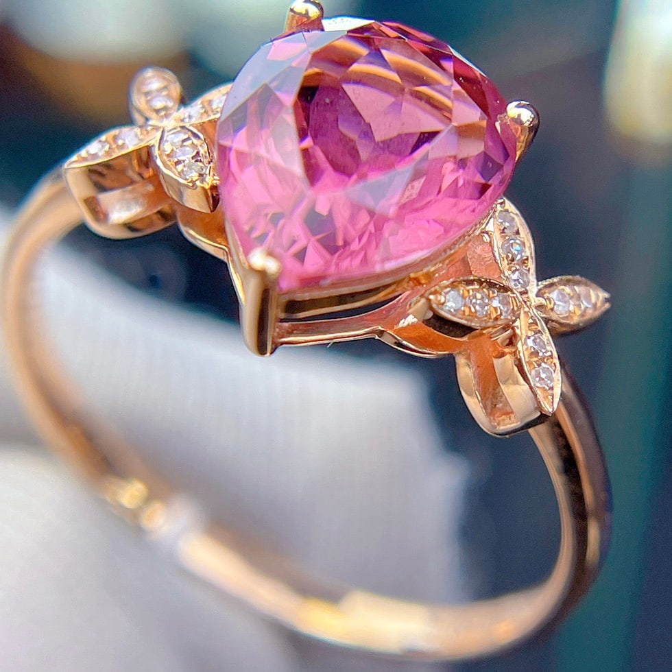 14k Gold 2.35 Ct Natural Tourmaline & Diamond Ring - 5