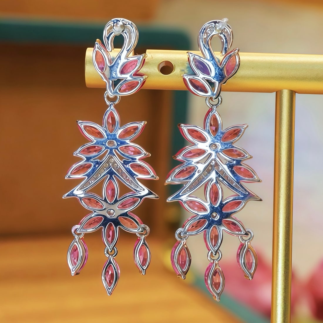 14k Gold 7.83 Ctw Natural Sapphire & Diamond Earrings - 5