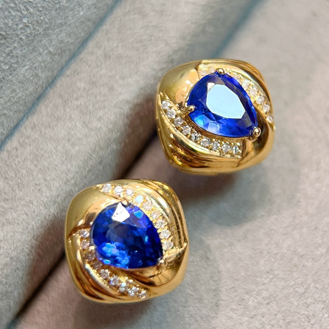 14k Gold 1.69 Ctw Natural Sapphire & Diamond Earrings - 3