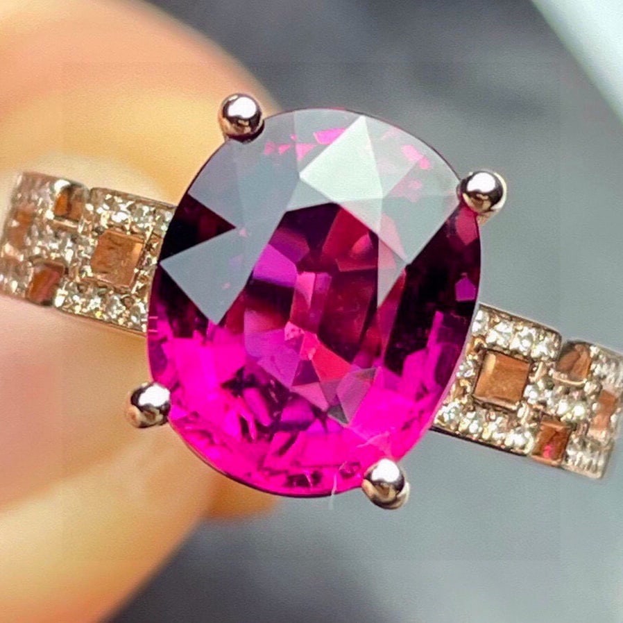 14k Gold 4.69 Ct Natural Tourmaline & Diamond Ring - 2