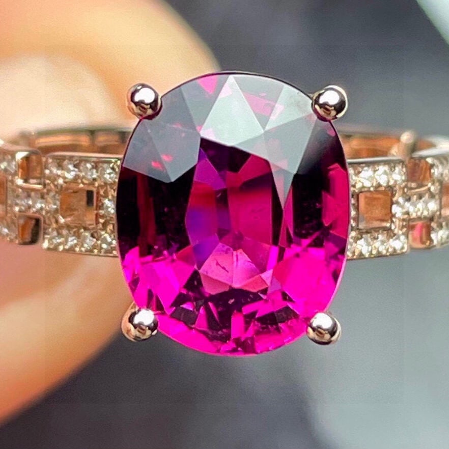 14k Gold 4.69 Ct Natural Tourmaline & Diamond Ring - 6