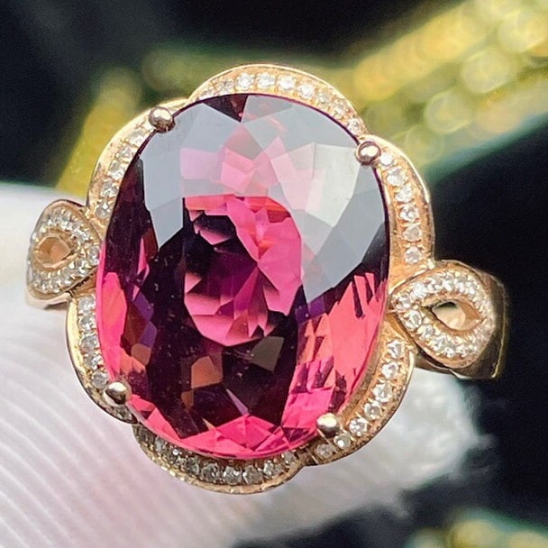 14k Gold 6.5 Ct Natural Tourmaline & Diamond Ring - 2