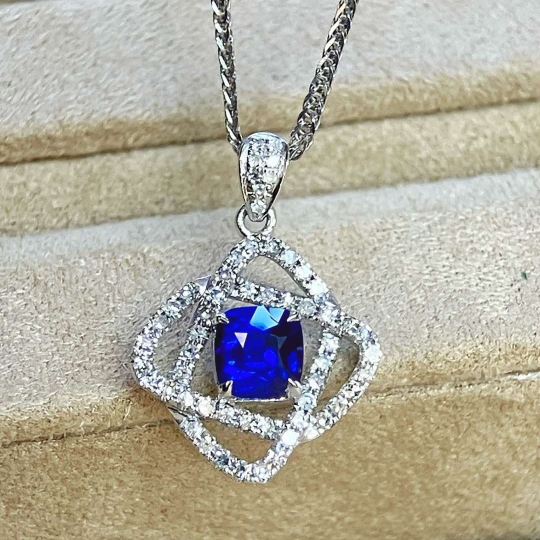 14k Gold 1.13 Ctw Natural Sapphire & Diamond Pendant( Without Chain ) - 6