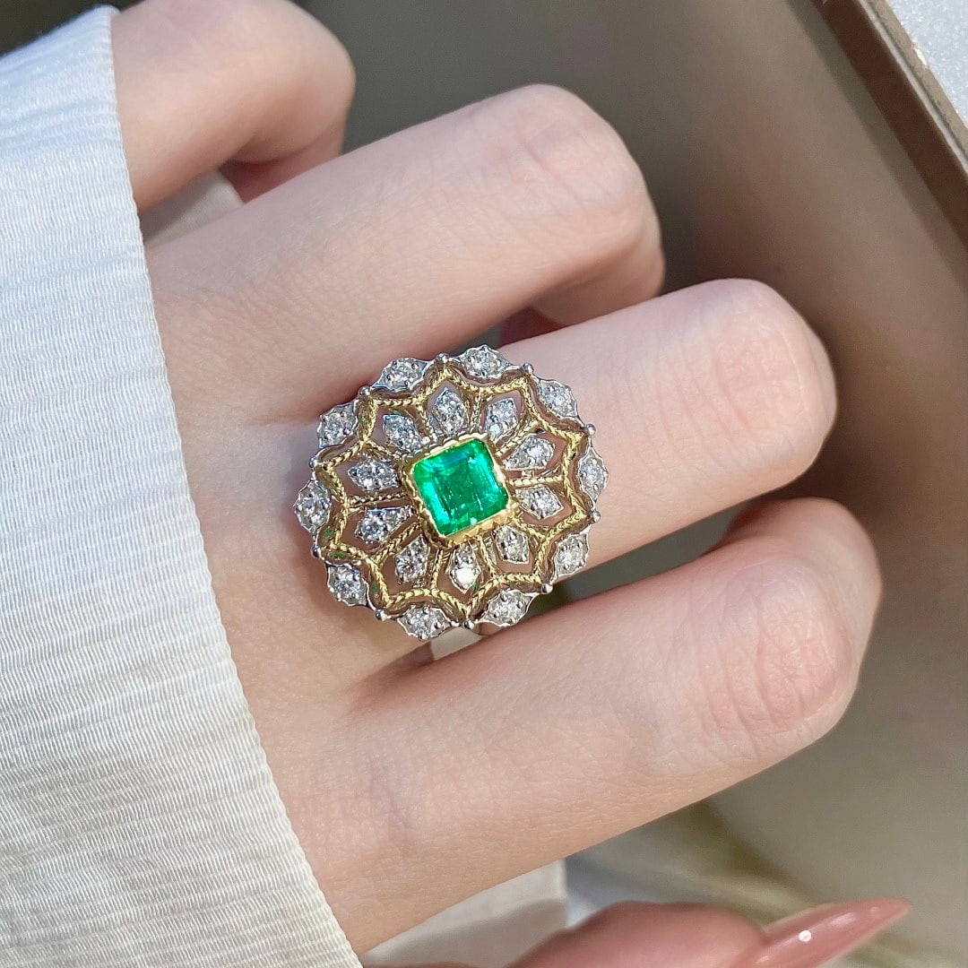 14k Gold 1.01 Ctw Natural Emerald & Diamond Ring - 7