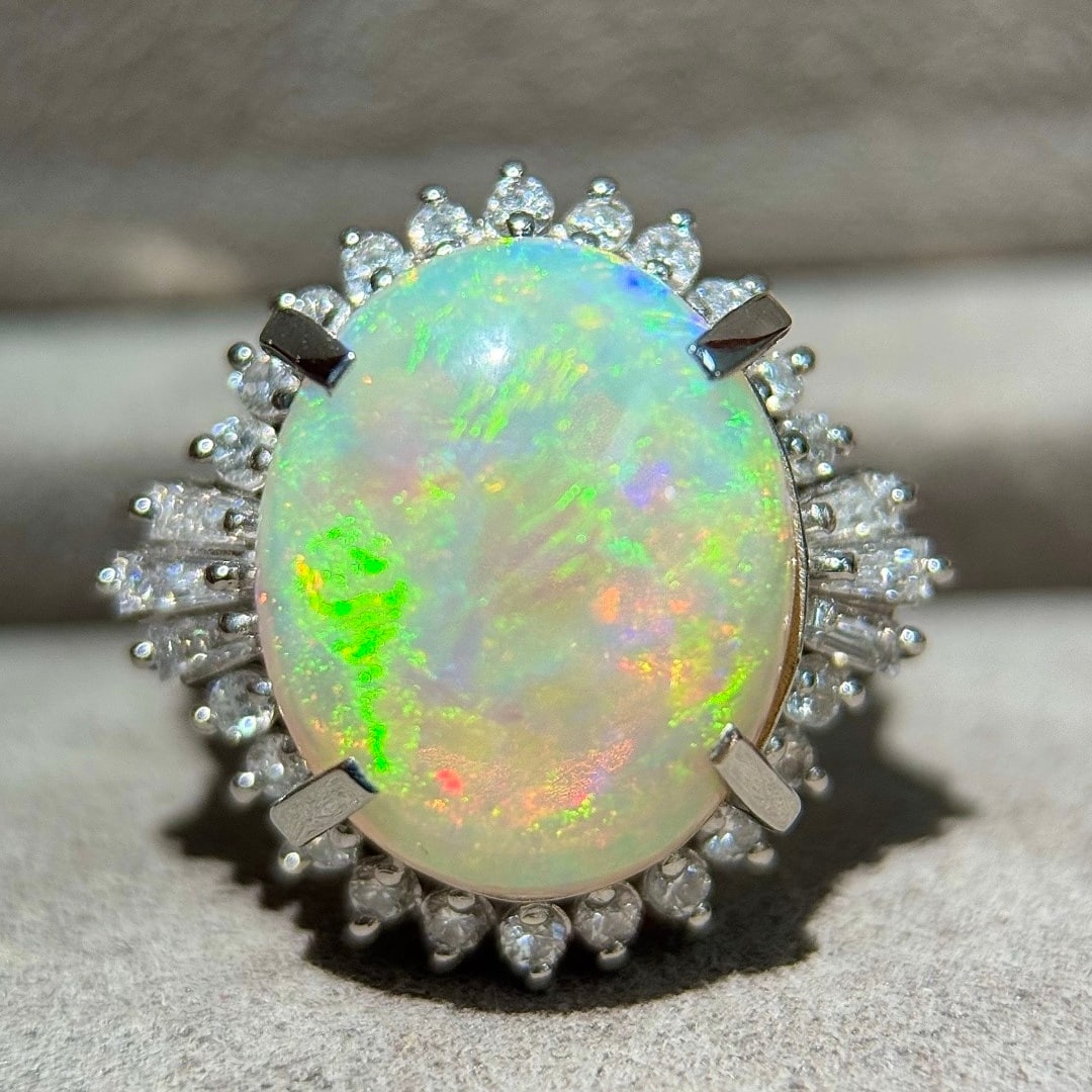 14k Gold 6.72 Ctw Natural Opal & Diamond Ring - 2