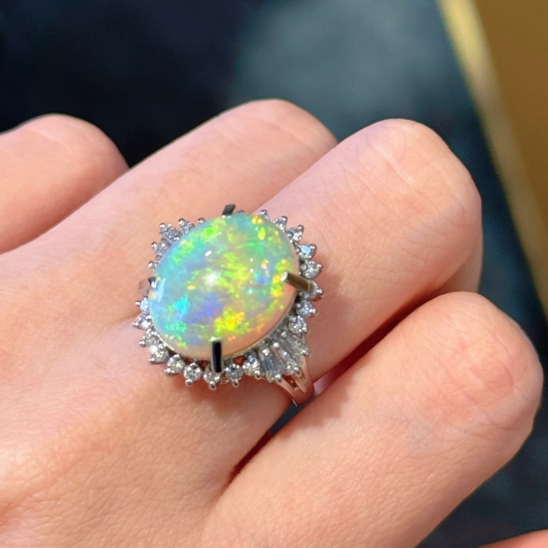 14k Gold 6.72 Ctw Natural Opal & Diamond Ring - 6