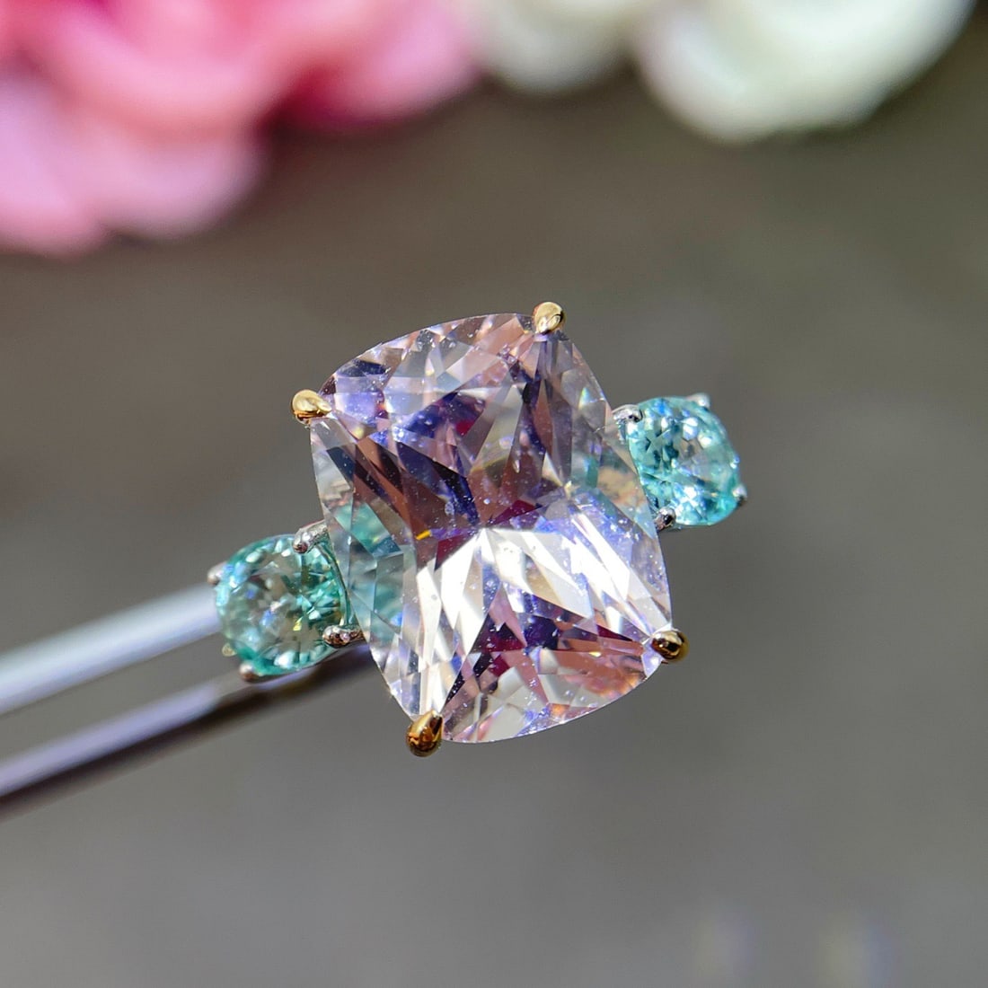 14k Gold 9.27 Ctw Natural Morganite & Beryl Ring - 2