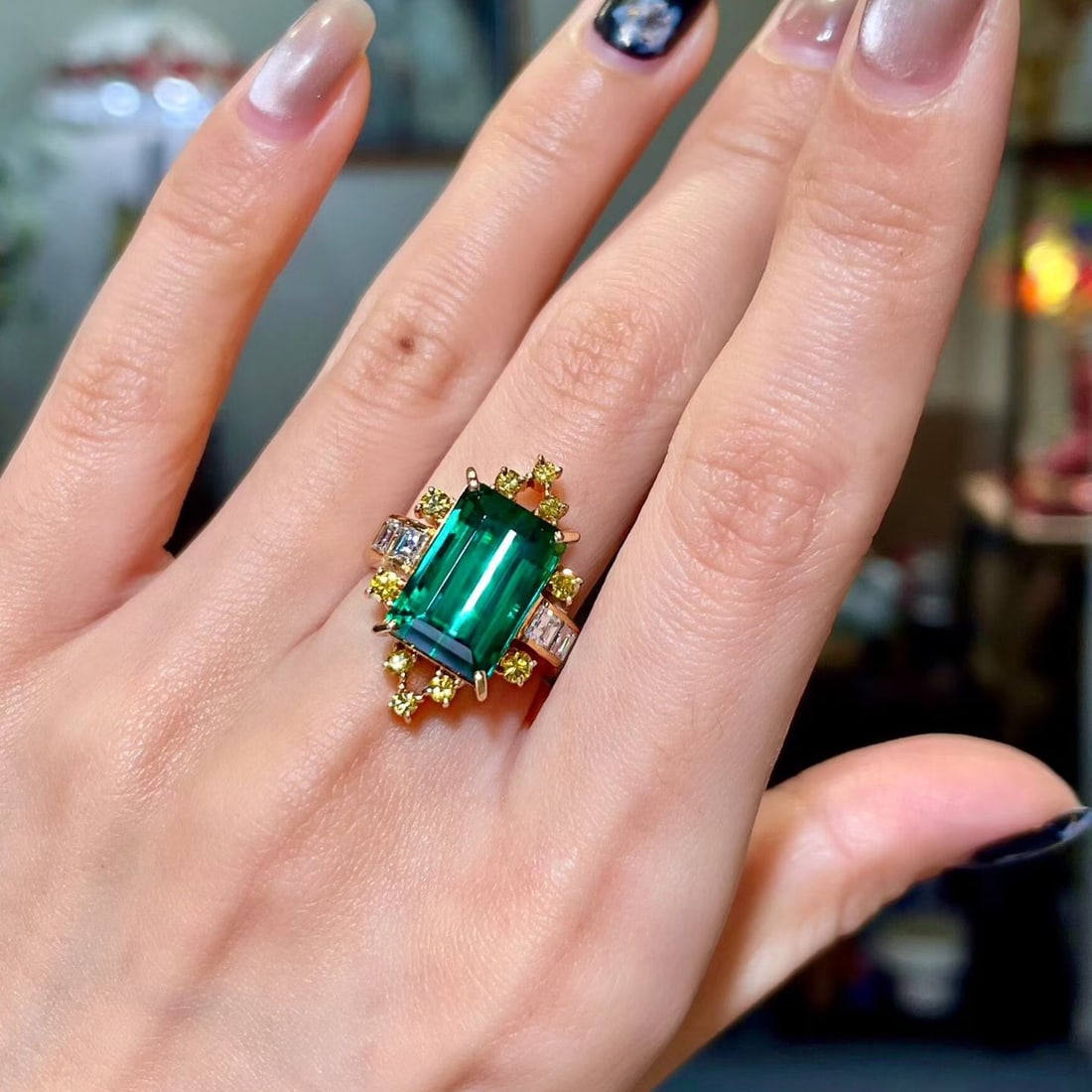 14k Gold 10.06 Ctw Natural Tourmaline & Diamond Ring - 4