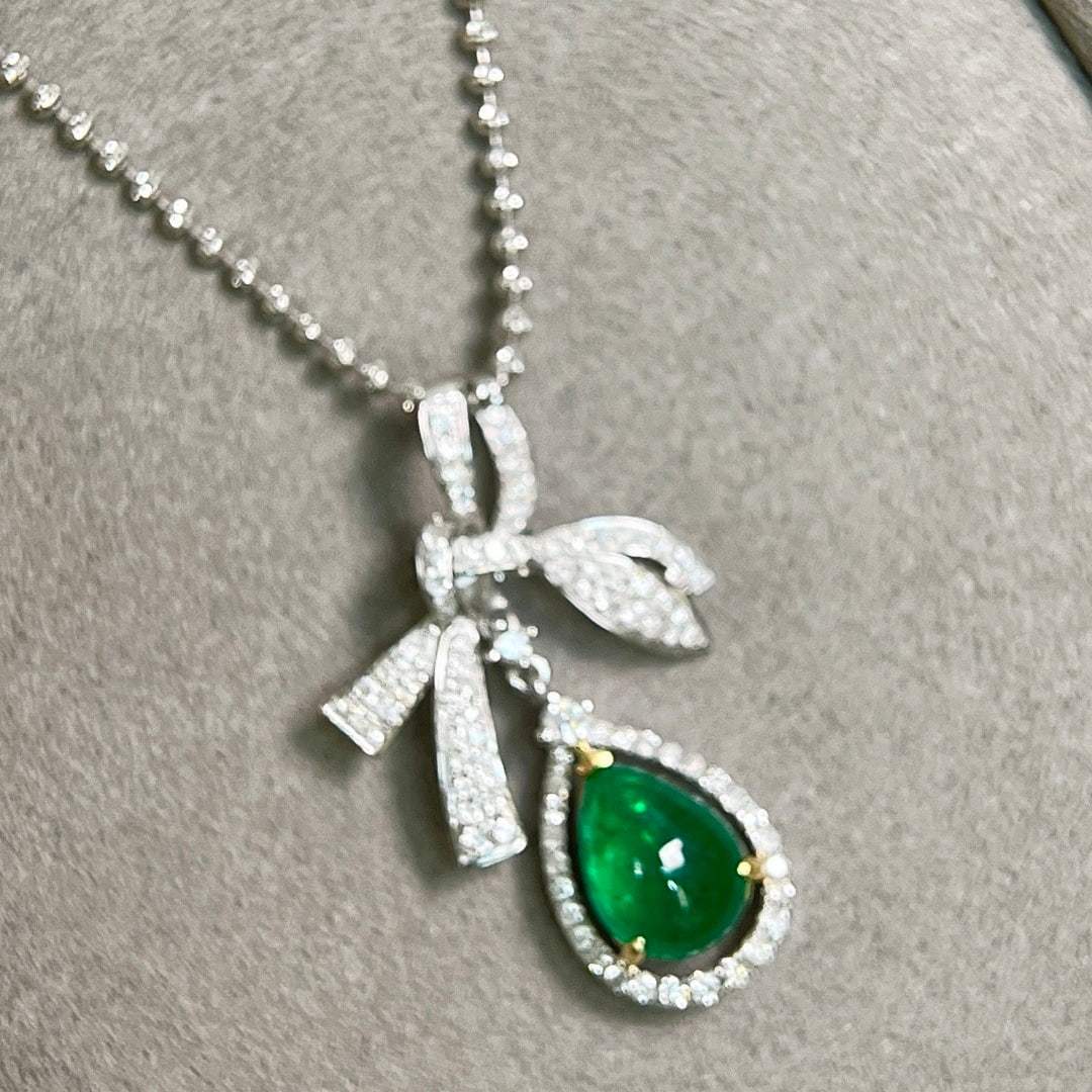 14k Gold 2.45 Ctw Vivid Green Natural Emerald & Diamond Pendant( Without Chain ) - 5