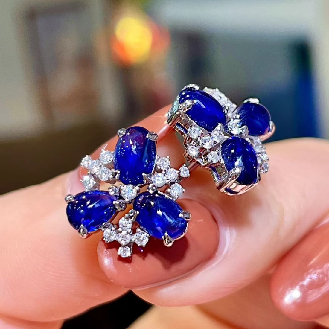 14k Gold 3.55 Ctw Natural Sapphire & Diamond Earrings - 2