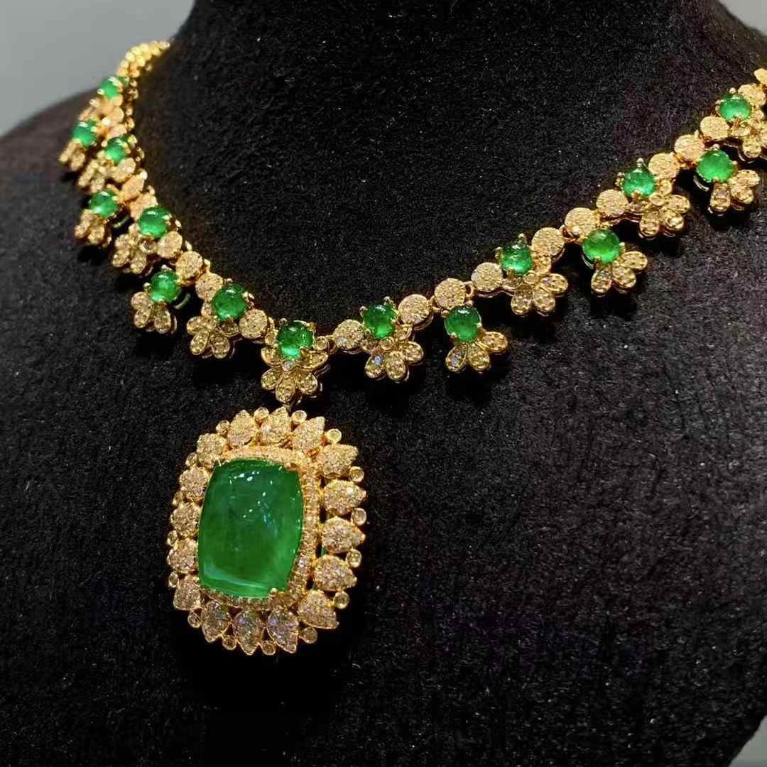14k Gold 7.2 Ct Natural Emerald & Diamond Necklace - 3