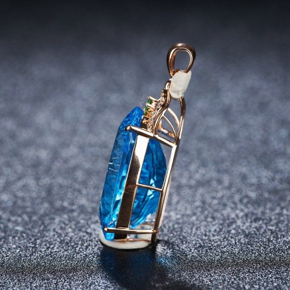 14k Gold 22.88 Ct Natural Topaz & Diamond & Tsavorite Pendant( Without Chain ) - 2