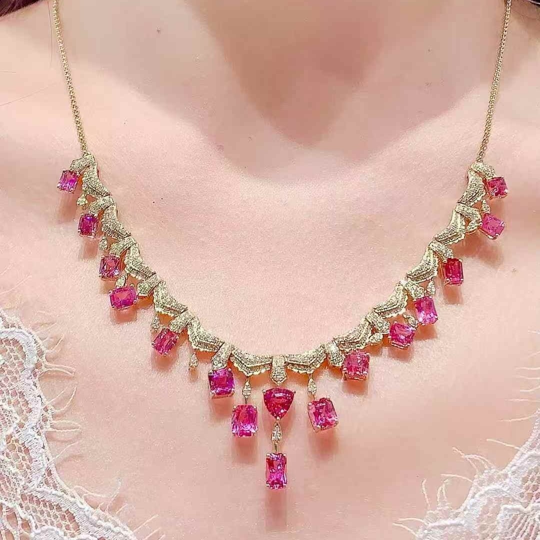 14k Gold 8.8 Ct Natural Spinel & Diamond Necklace - 4