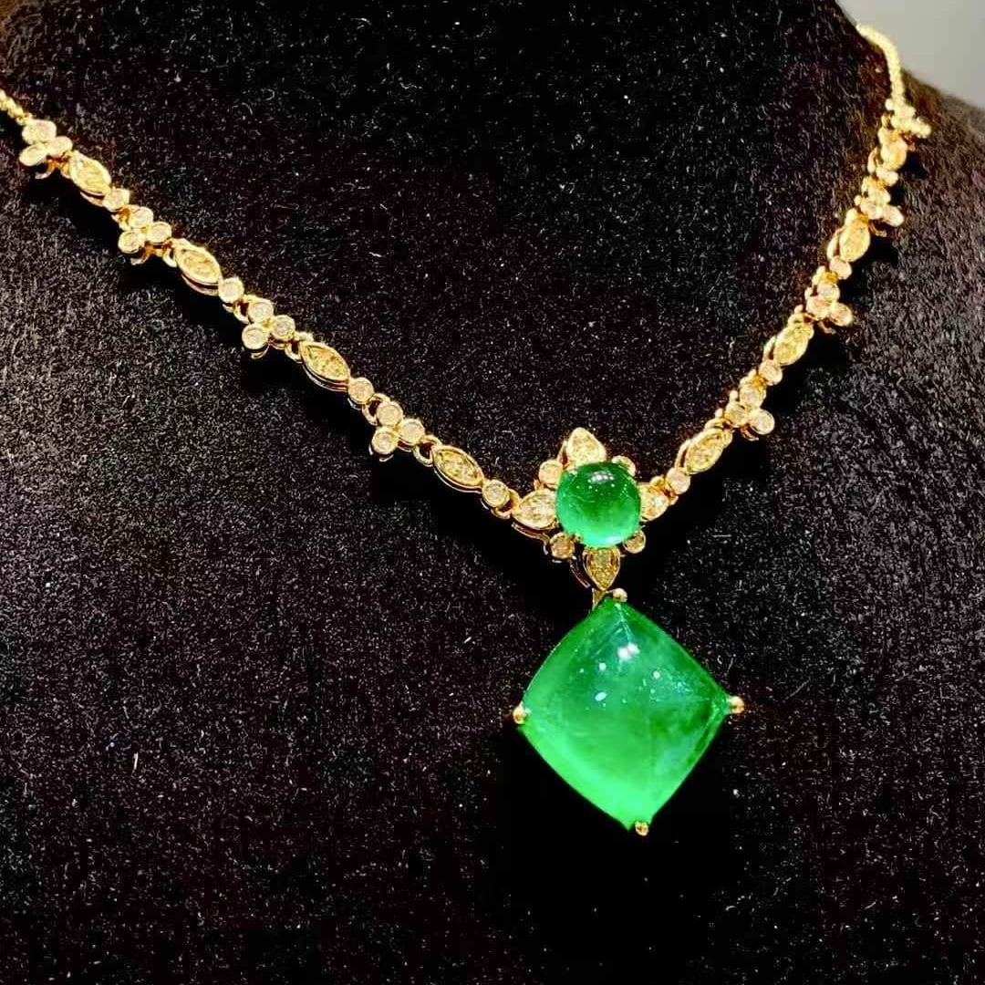 14k Gold 6.02 Ct Natural Emerald & Diamond Necklace - 2