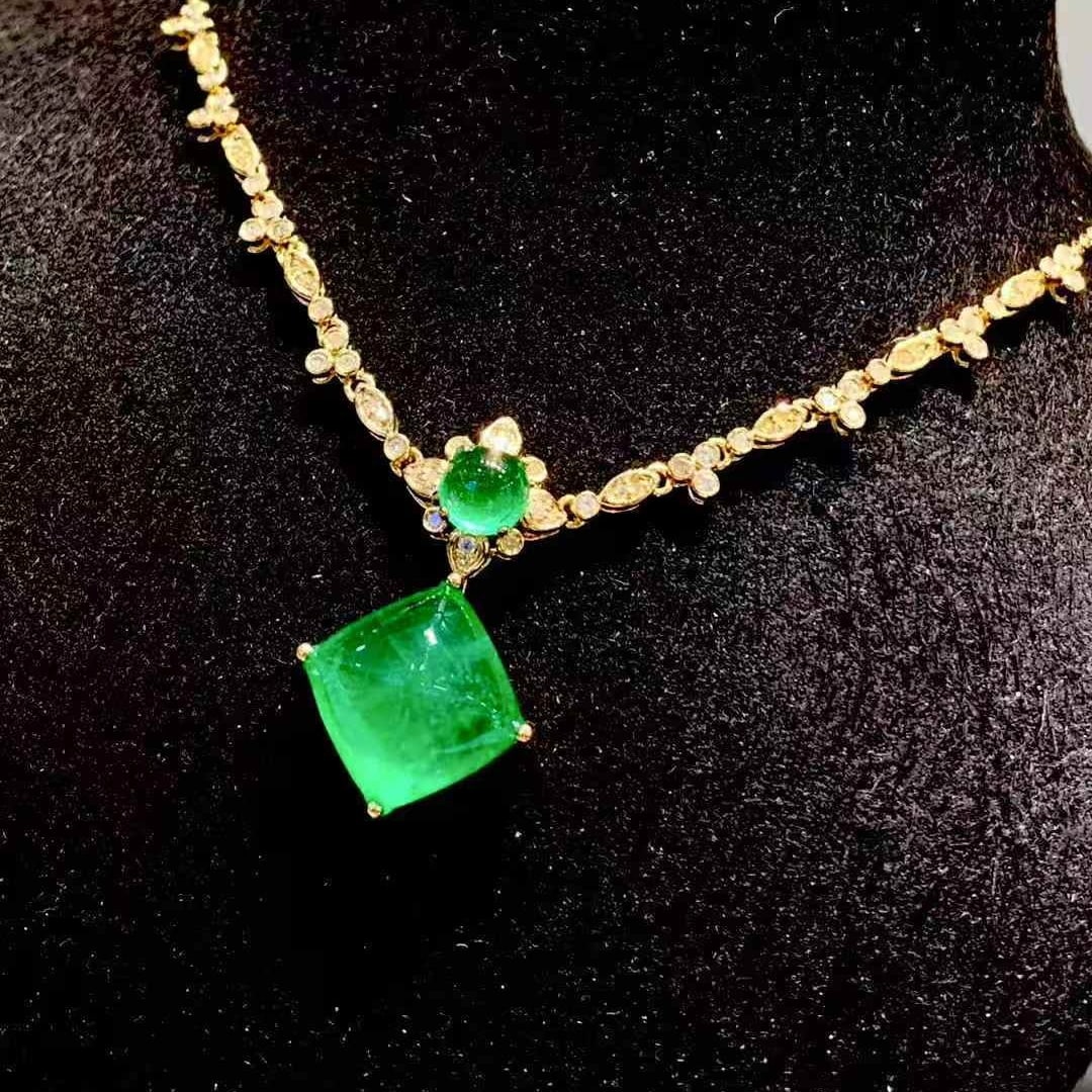 14k Gold 6.02 Ct Natural Emerald & Diamond Necklace - 4