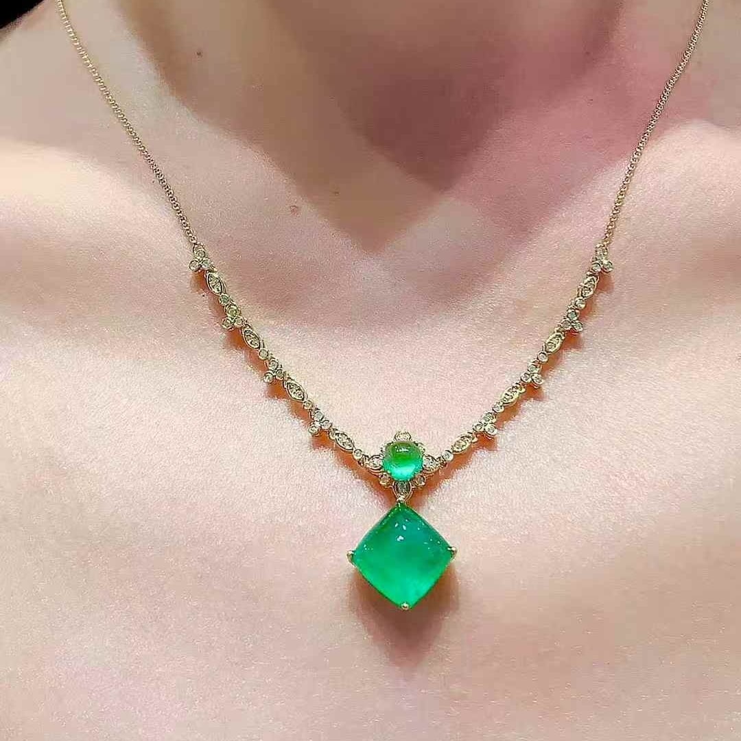 14k Gold 6.02 Ct Natural Emerald & Diamond Necklace - 5