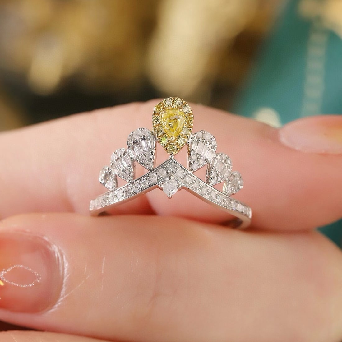 14k Gold 0.55 Ctw Natural Yellow Diamond & Diamond Ring - 5