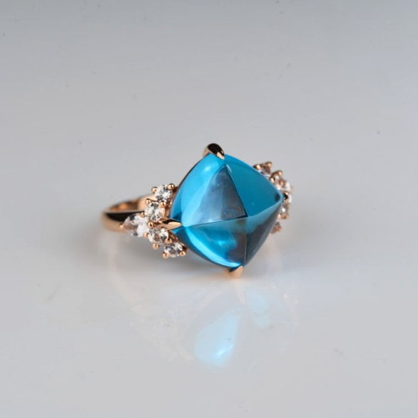 14k Gold 9.58 Ctw Natural Topaz & Sapphire Ring - 2