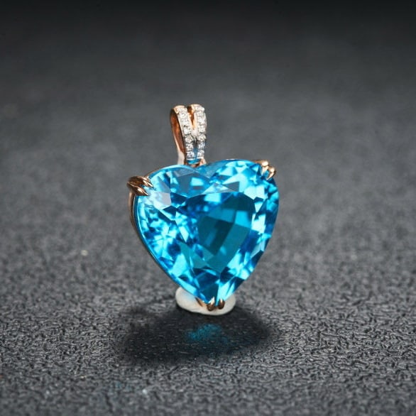 14k Gold 21.32 Ct Natural Topaz & Diamond Pendant( Without Chain ) - 2