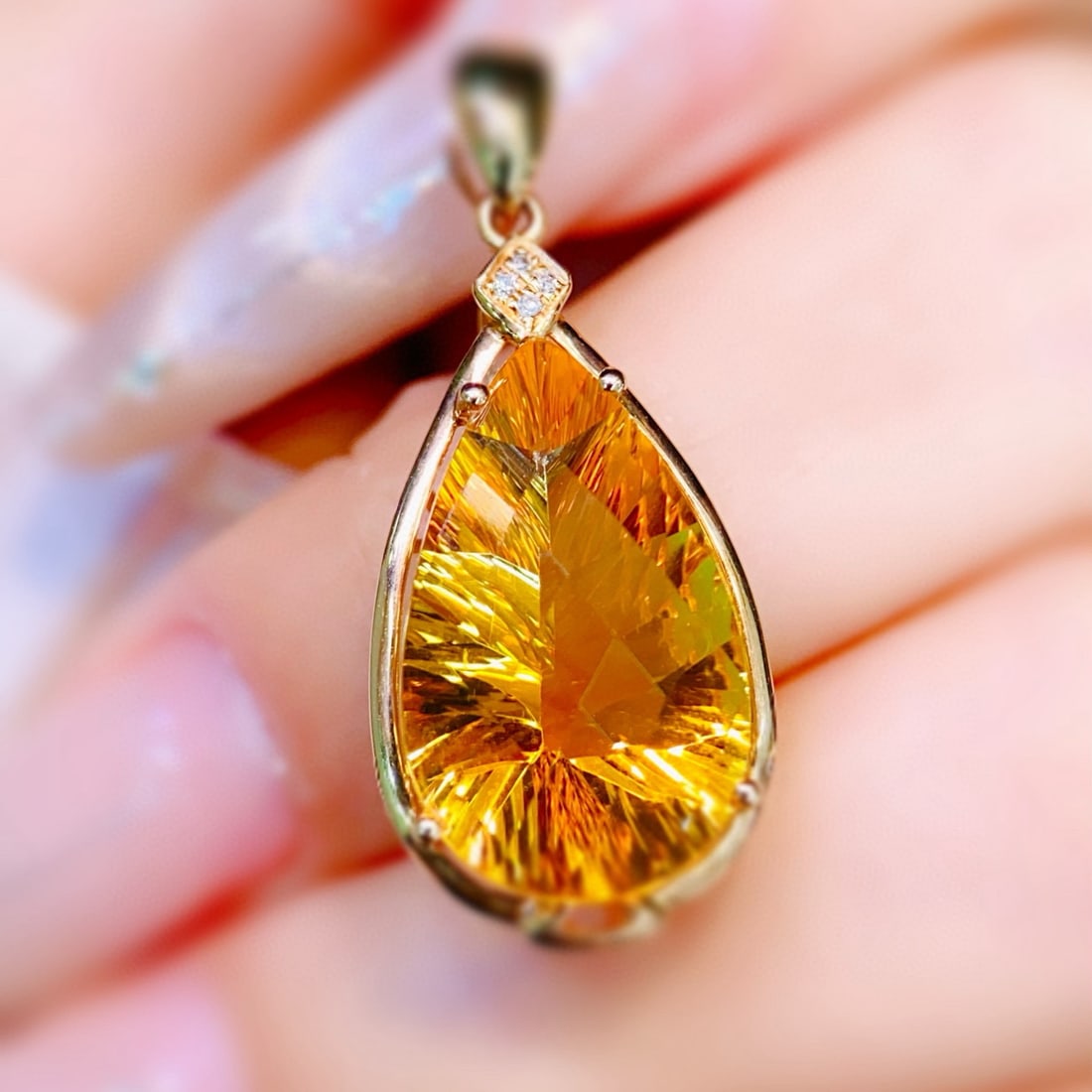 14k Gold 6.81 Ctw Natural Citrine & Diamond Pendant( Without Chain ) - 2