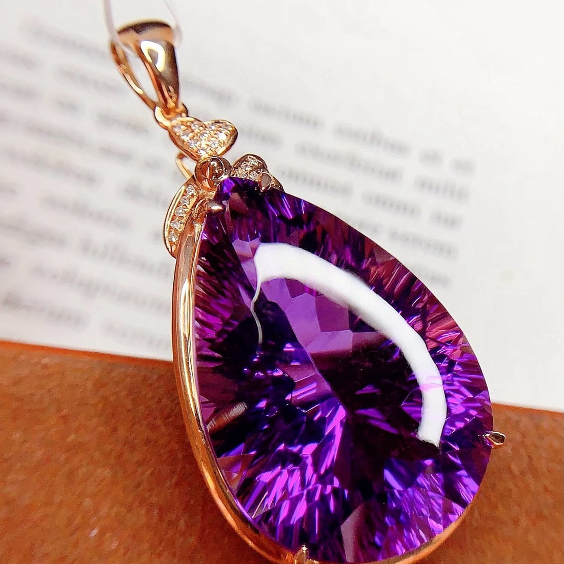 14k Gold 39.35 Ct Natural Amethyst & Diamond Pendant( Without Chain ) - 2