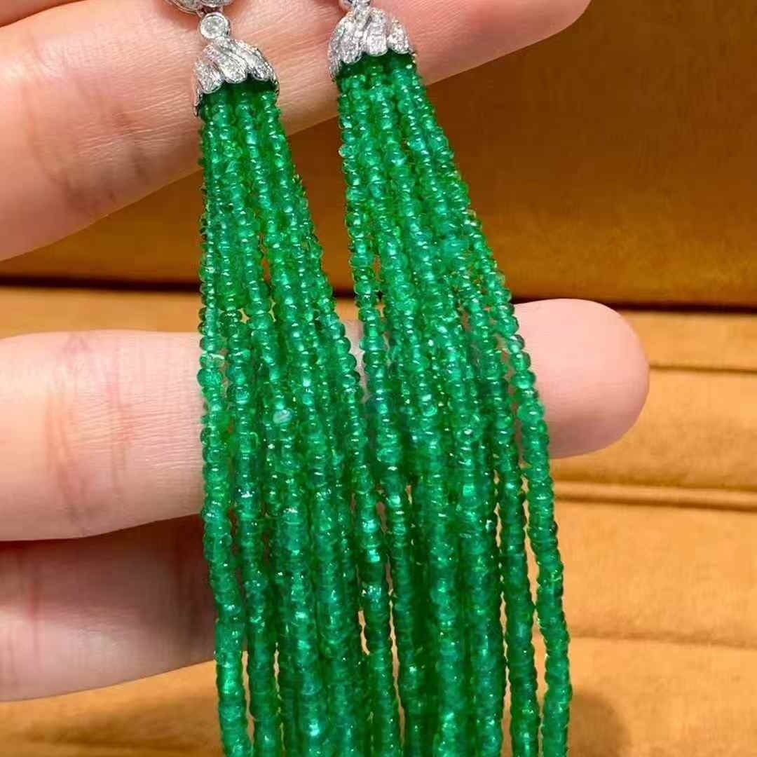 14k Gold 45 Ct Natural Emerald & Diamond Earrings - 3