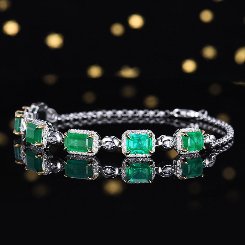 14k Gold 5.53 Ctw Natural Emerald & Diamond Bracelet - 2