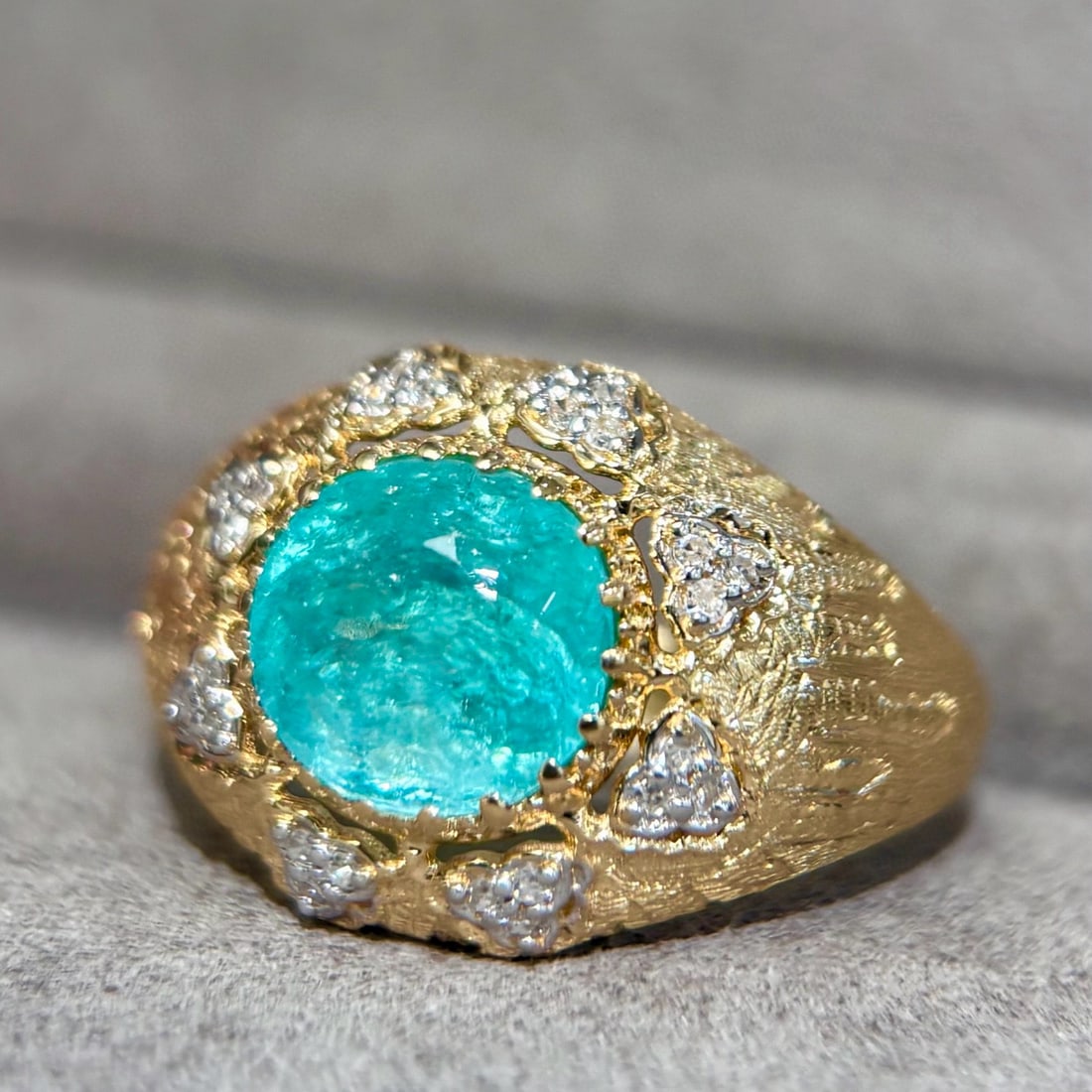 14k Gold 2.15 Ct Natural Paraiba Tourmaline & Diamond Ring - 4