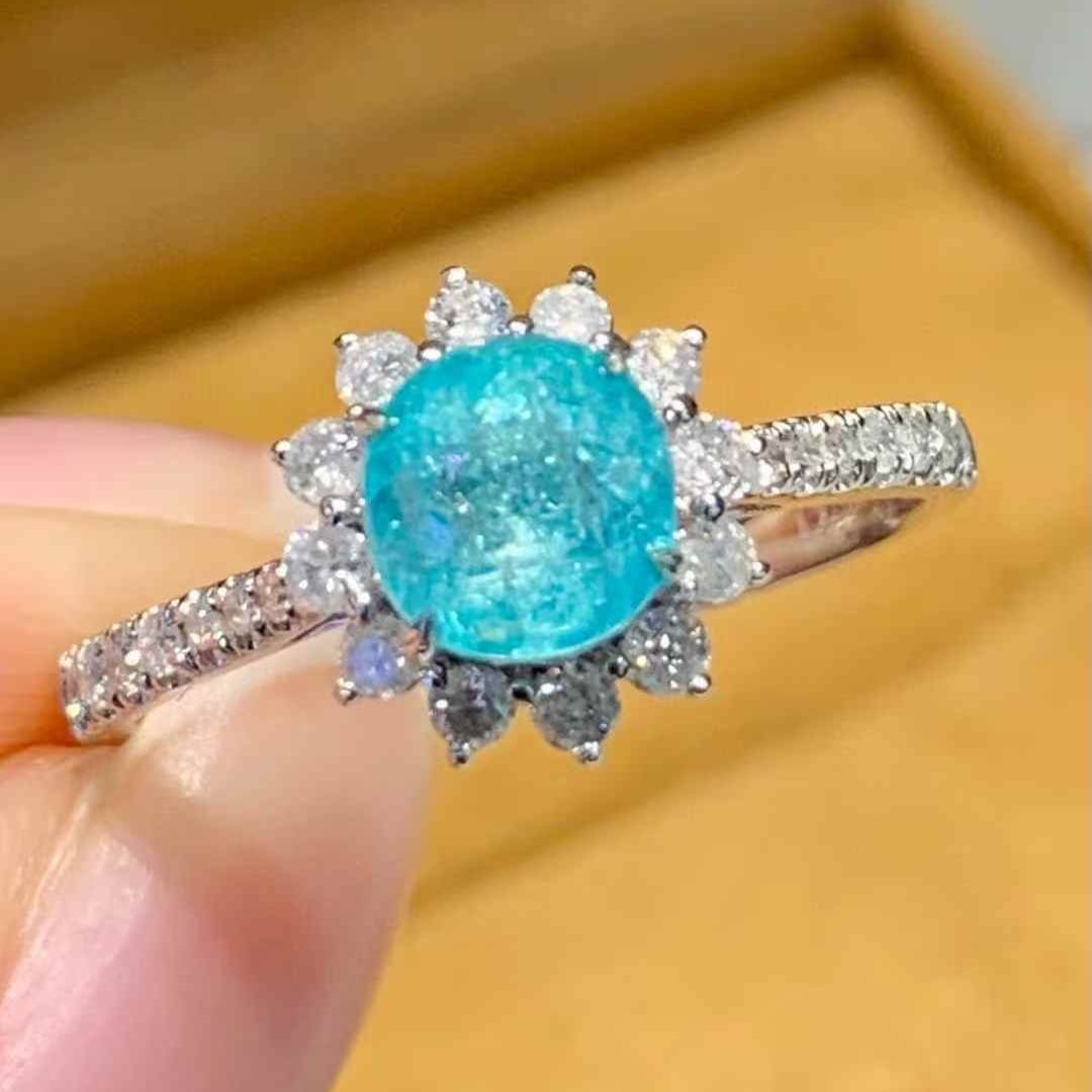 14k Gold 1.02 Ct Natural Paraiba Tourmaline & Diamond Ring - 2