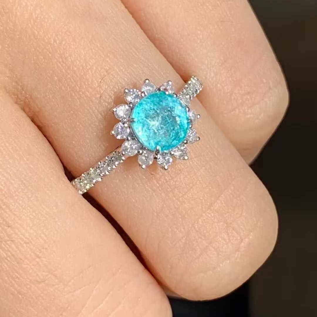 14k Gold 1.02 Ct Natural Paraiba Tourmaline & Diamond Ring - 4