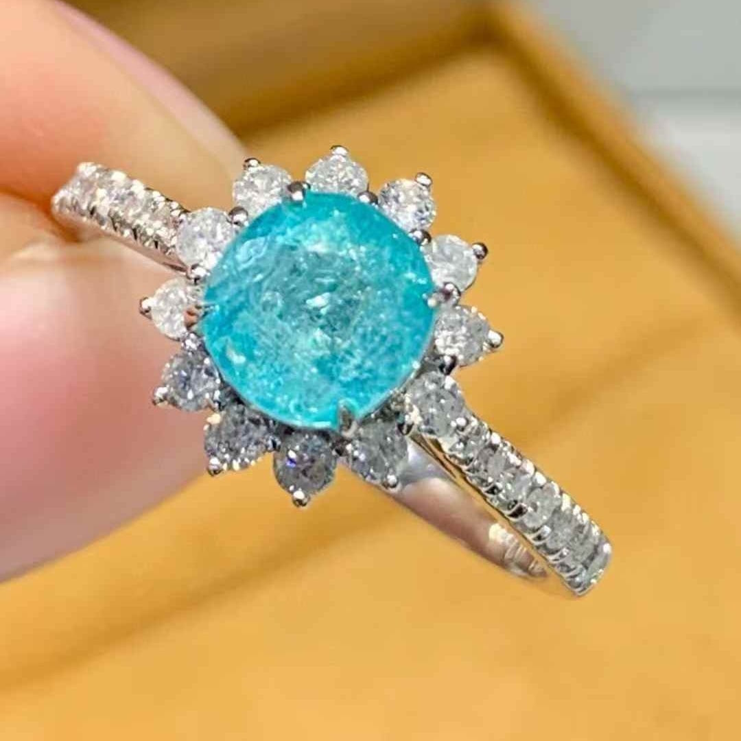 14k Gold 1.02 Ct Natural Paraiba Tourmaline & Diamond Ring - 5