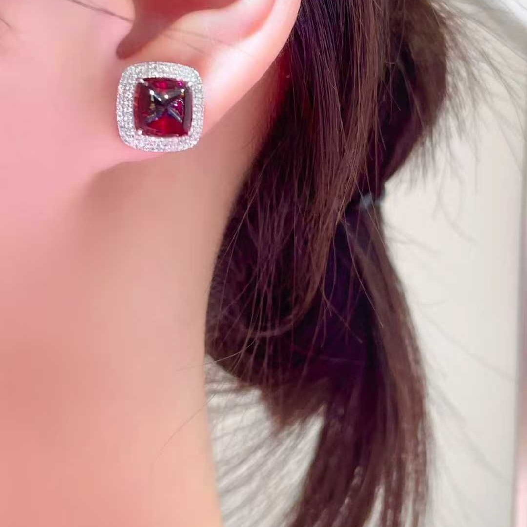 14k Gold 7 Ct Natural Tourmaline & Diamond Earrings - 2