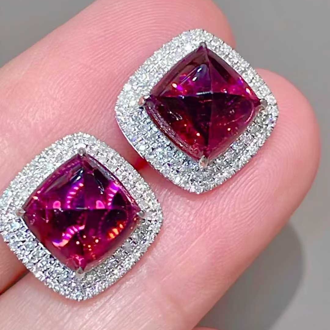 14k Gold 7 Ct Natural Tourmaline & Diamond Earrings - 6