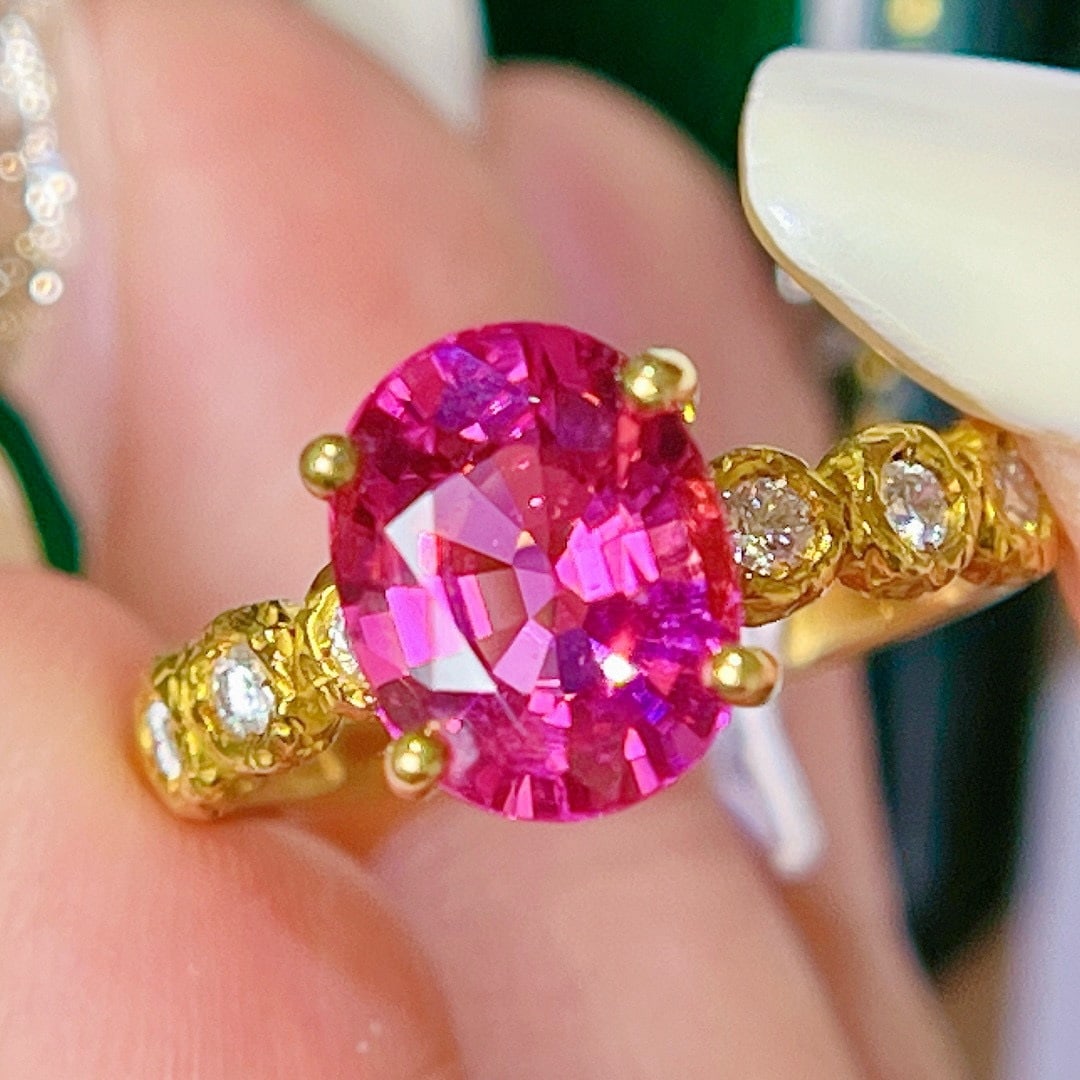 14k Gold 3 Ct Natural Tourmaline & Diamond Ring - 2