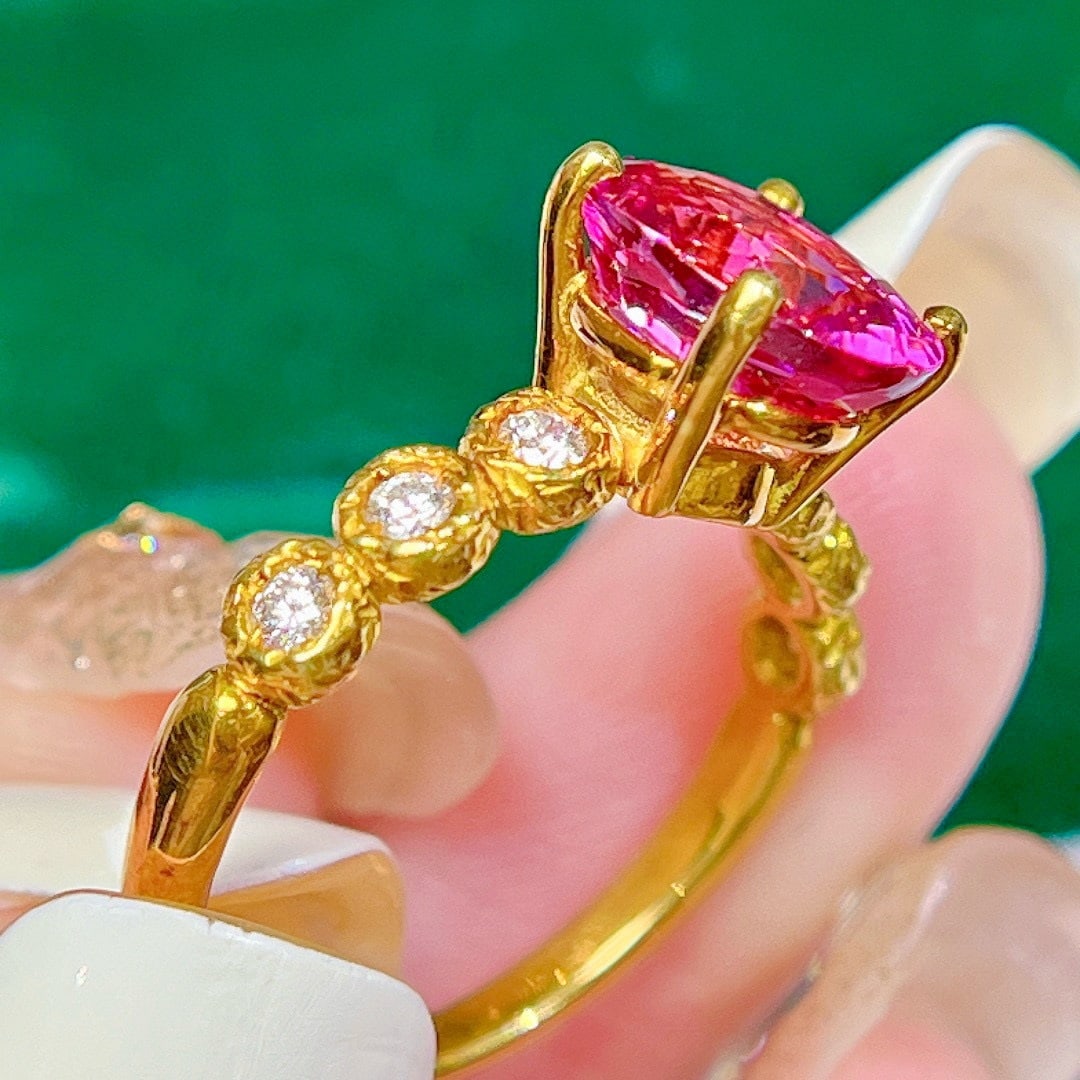 14k Gold 3 Ct Natural Tourmaline & Diamond Ring - 5