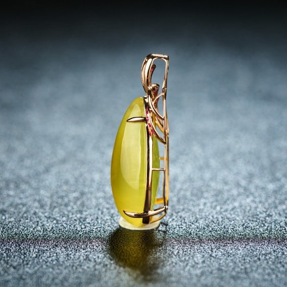 14k Gold 23.56 Ct Natural Prehnite & Ruby Pendant( Without Chain ) - 4