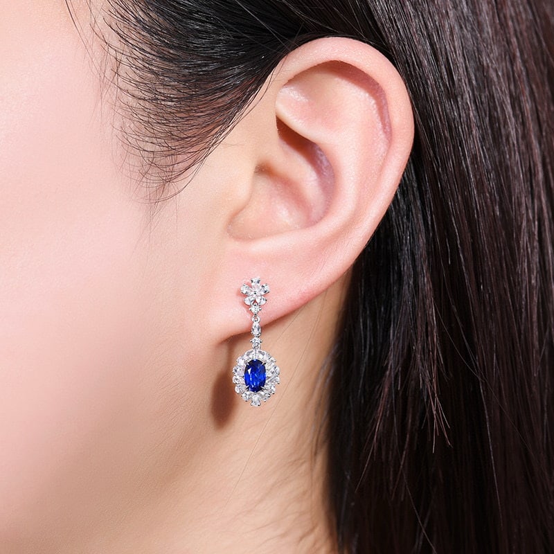 14k Gold 2.37 Ctw Natural Sapphire & Sapphire Earrings - 4
