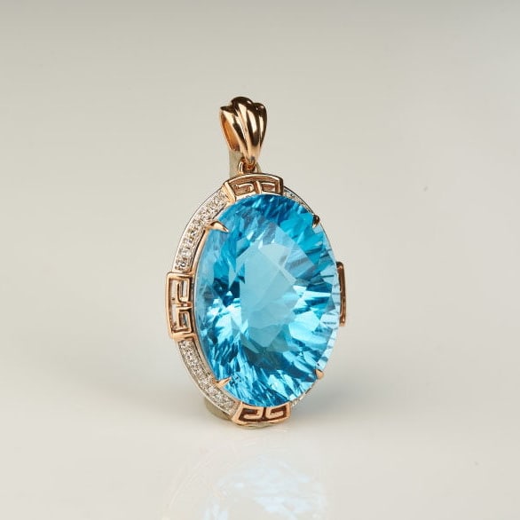 14k Gold 18.52 Ct Natural Topaz & Diamond Pendant( Without Chain ) - 8