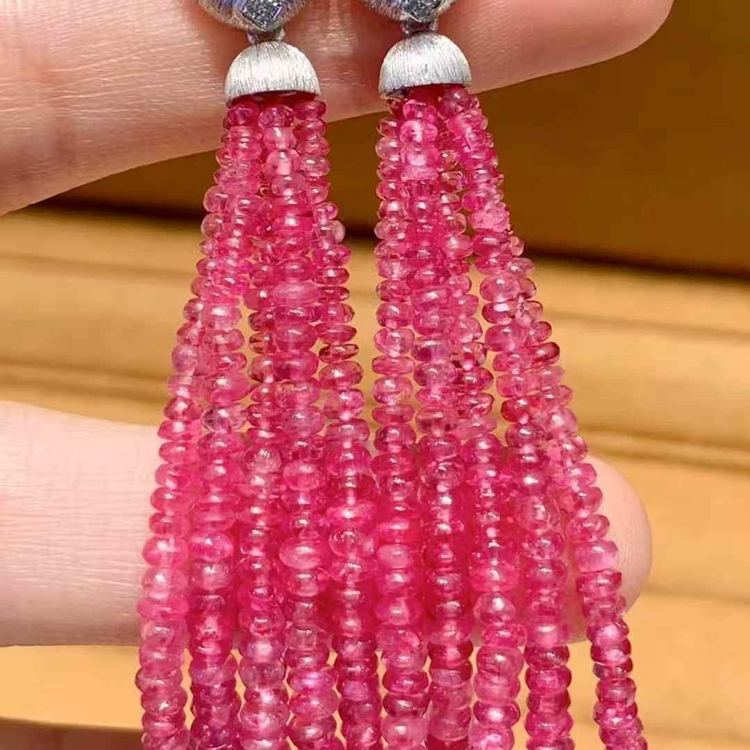 14k Gold 54.57 Ct Natural Spinel & Diamond Earrings - 2