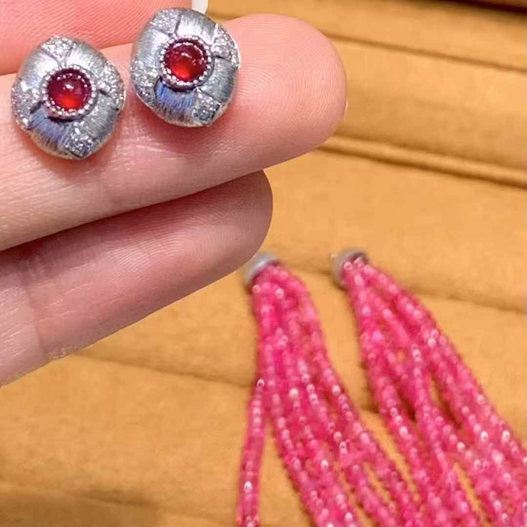 14k Gold 54.57 Ct Natural Spinel & Diamond Earrings - 4