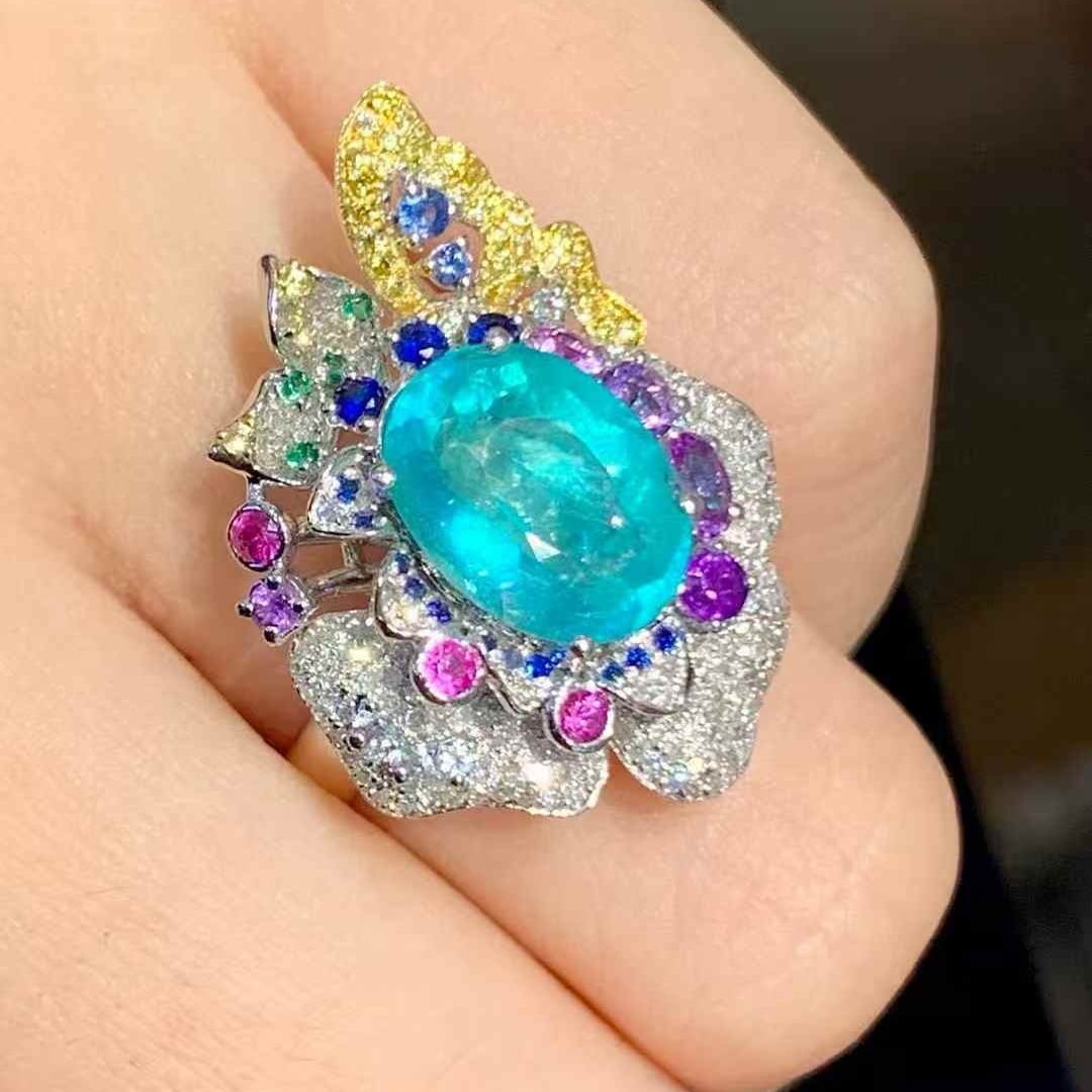 14k Gold 3.02 Ct Natural Paraiba Tourmaline & Diamond Ring - 5