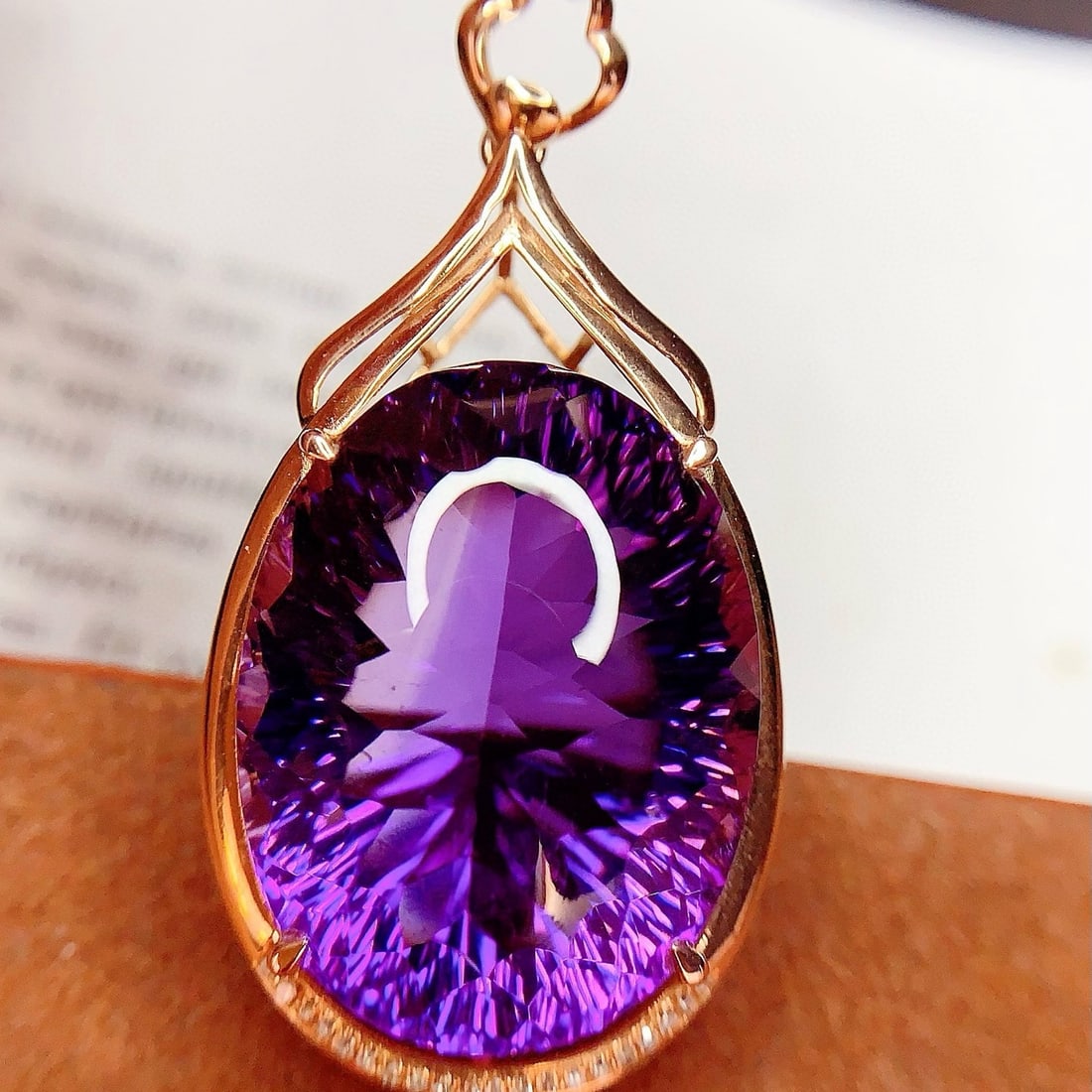 14k Gold 31.8 Ct Natural Amethyst & Diamond Pendant( Without Chain ) - 2
