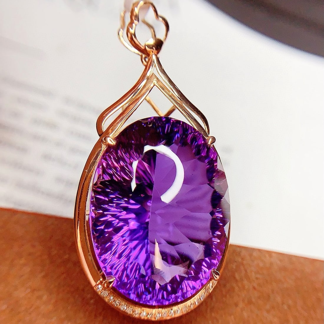 14k Gold 31.8 Ct Natural Amethyst & Diamond Pendant( Without Chain ) - 5